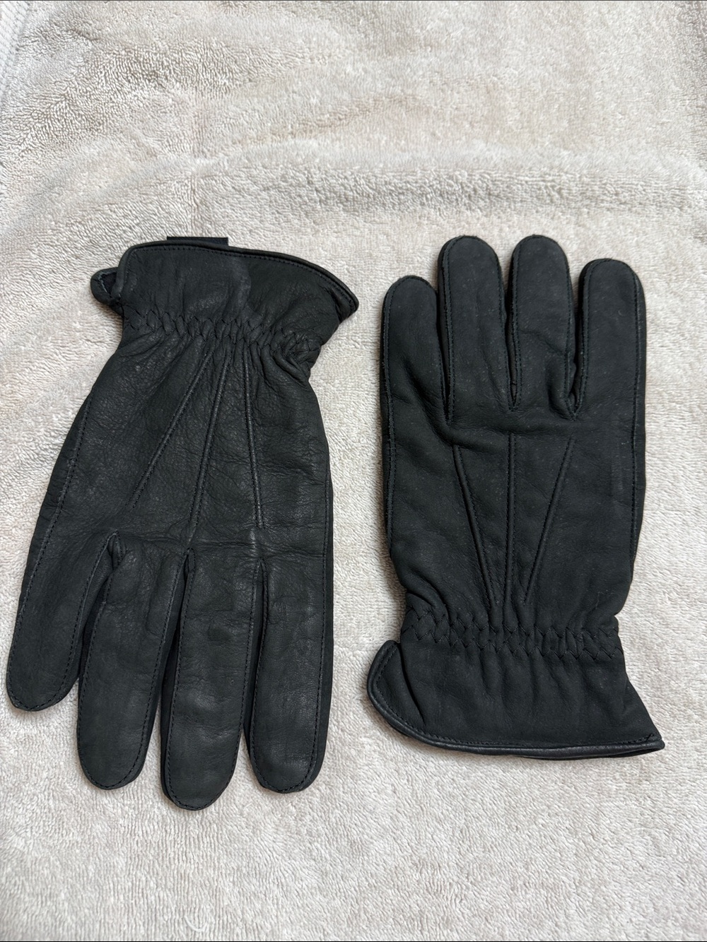Men's Black Leather Winter Gloves